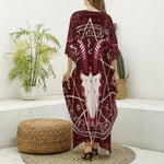 Goat Skull Pentagram Print Silk V-Neck Kaftan Dress