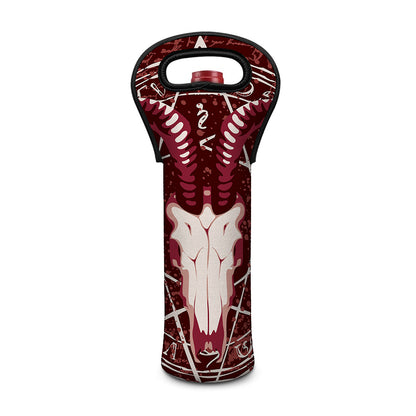 Goat Skull Pentagram Print Single Neoprene Wine Tote