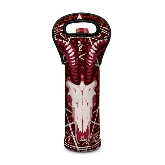 Goat Skull Pentagram Print Single Neoprene Wine Tote