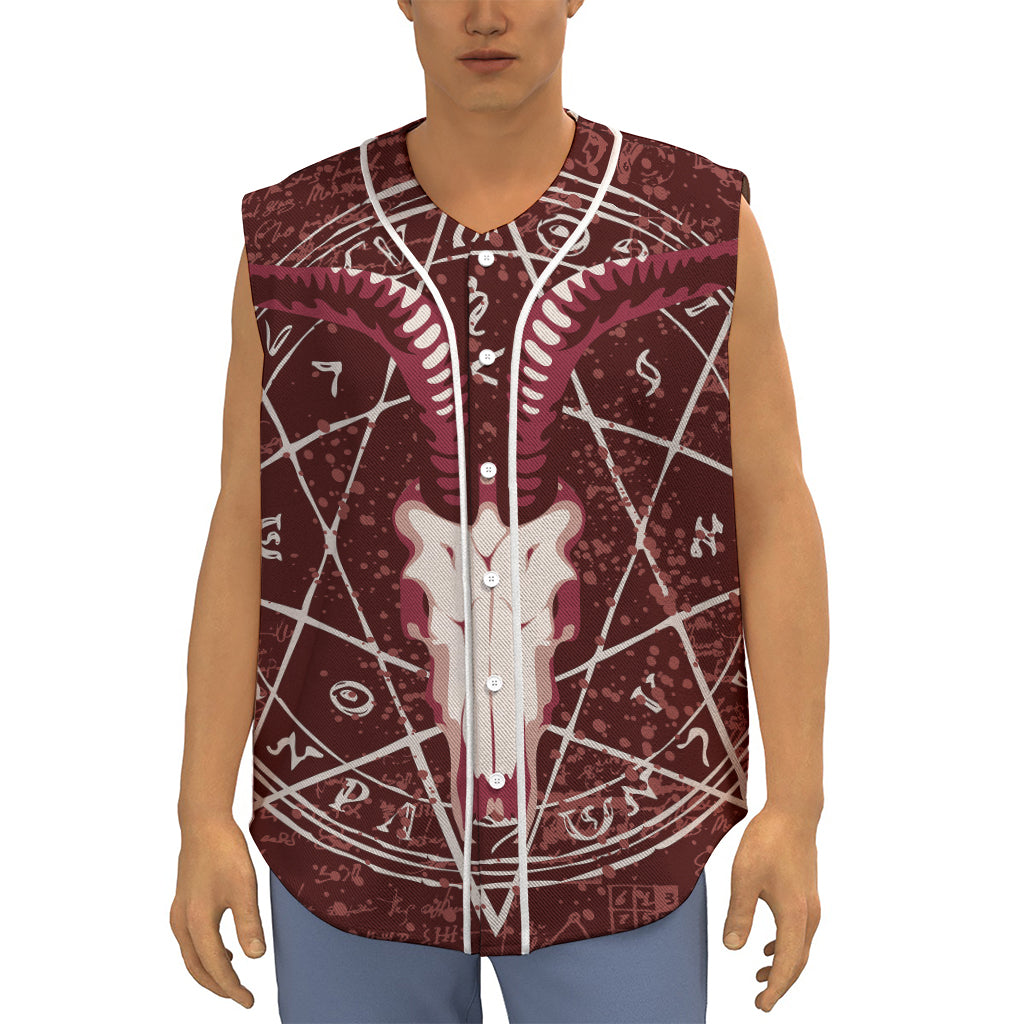 Goat Skull Pentagram Print Sleeveless Baseball Jersey