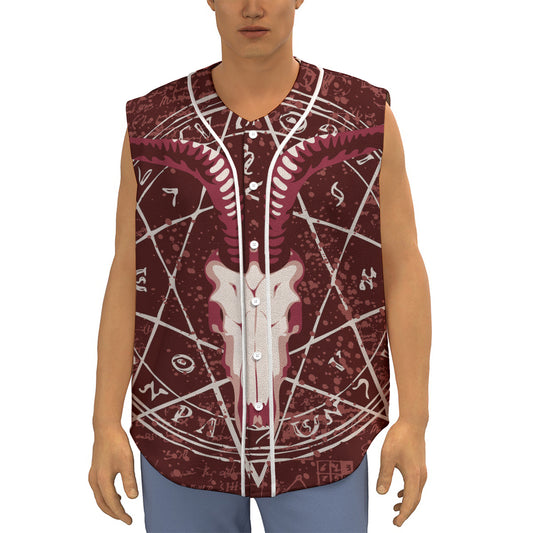 Goat Skull Pentagram Print Sleeveless Baseball Jersey