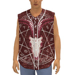 Goat Skull Pentagram Print Sleeveless Baseball Jersey