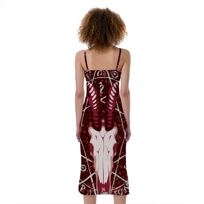 Goat Skull Pentagram Print Slim Fit Midi Cami Dress