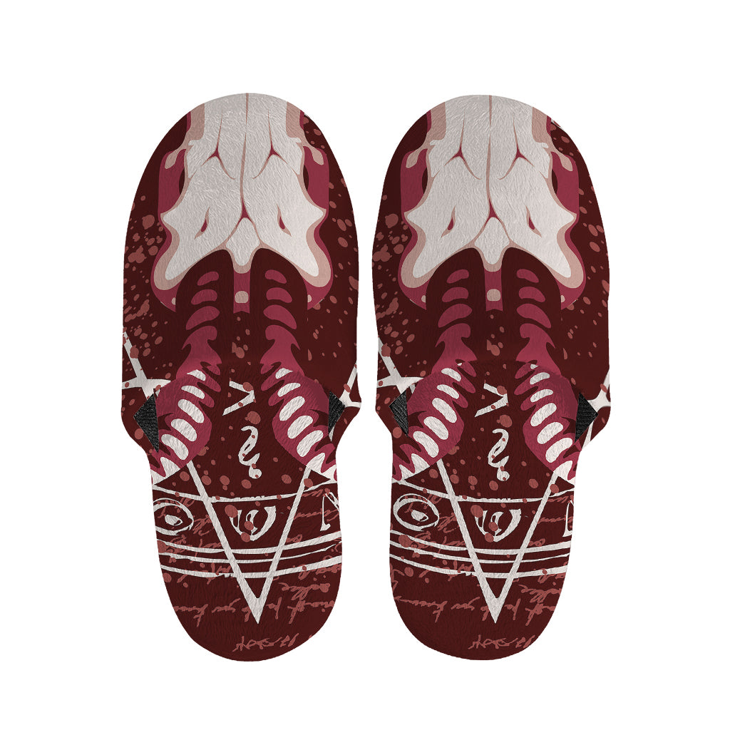 Goat Skull Pentagram Print Slippers