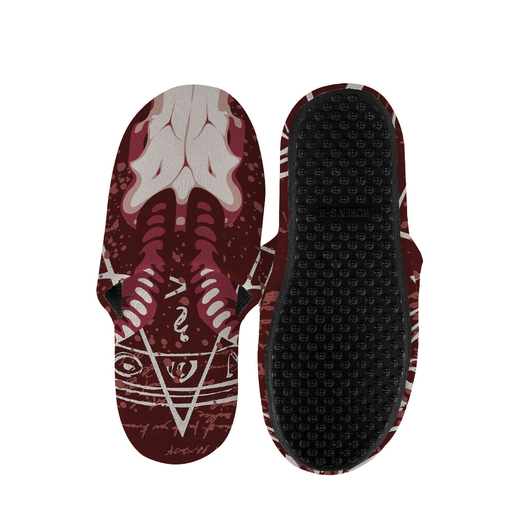 Goat Skull Pentagram Print Slippers