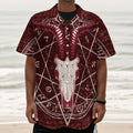 Goat Skull Pentagram Print Textured Short Sleeve Shirt