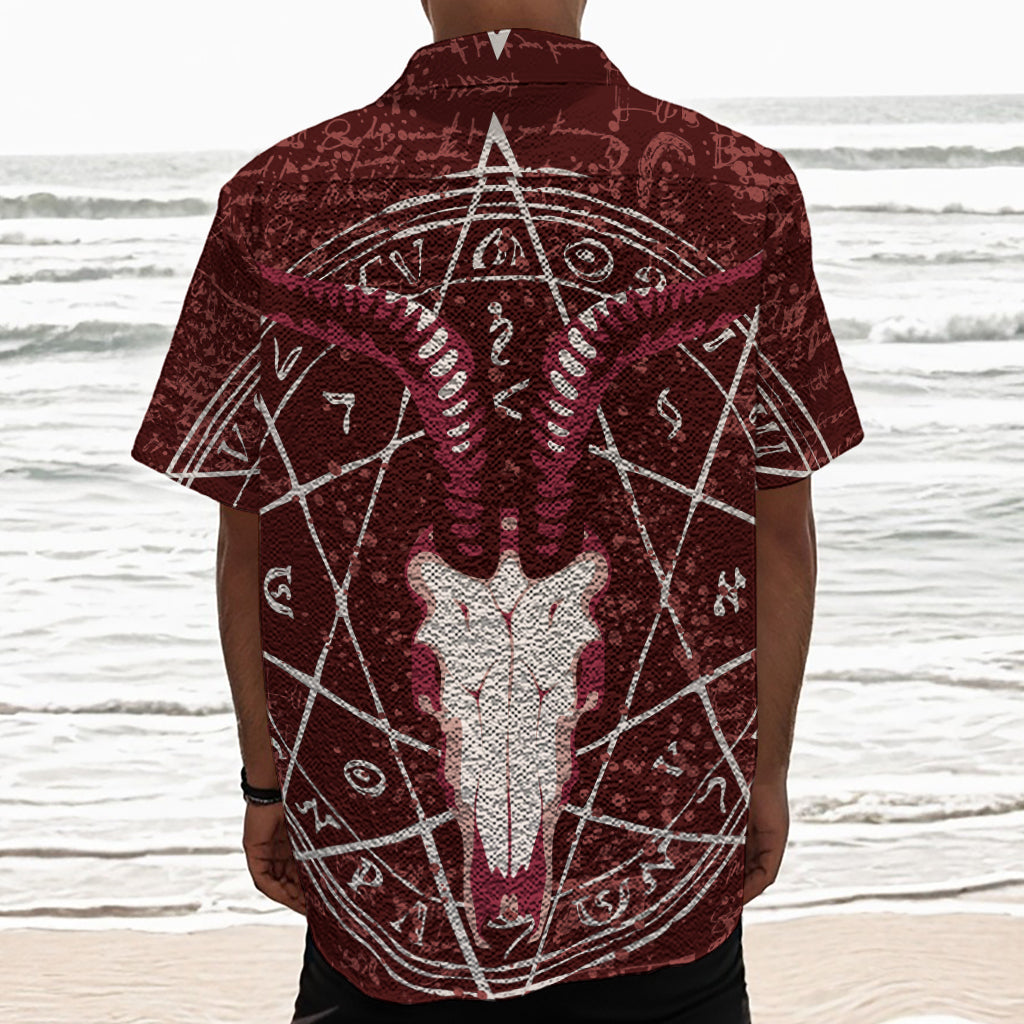 Goat Skull Pentagram Print Textured Short Sleeve Shirt