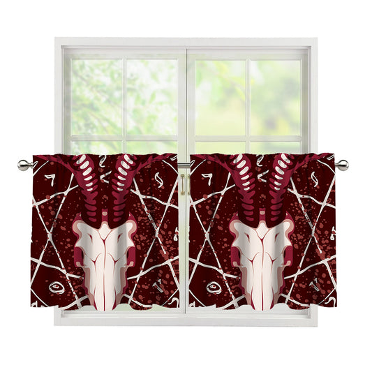 Goat Skull Pentagram Print Tier Curtains