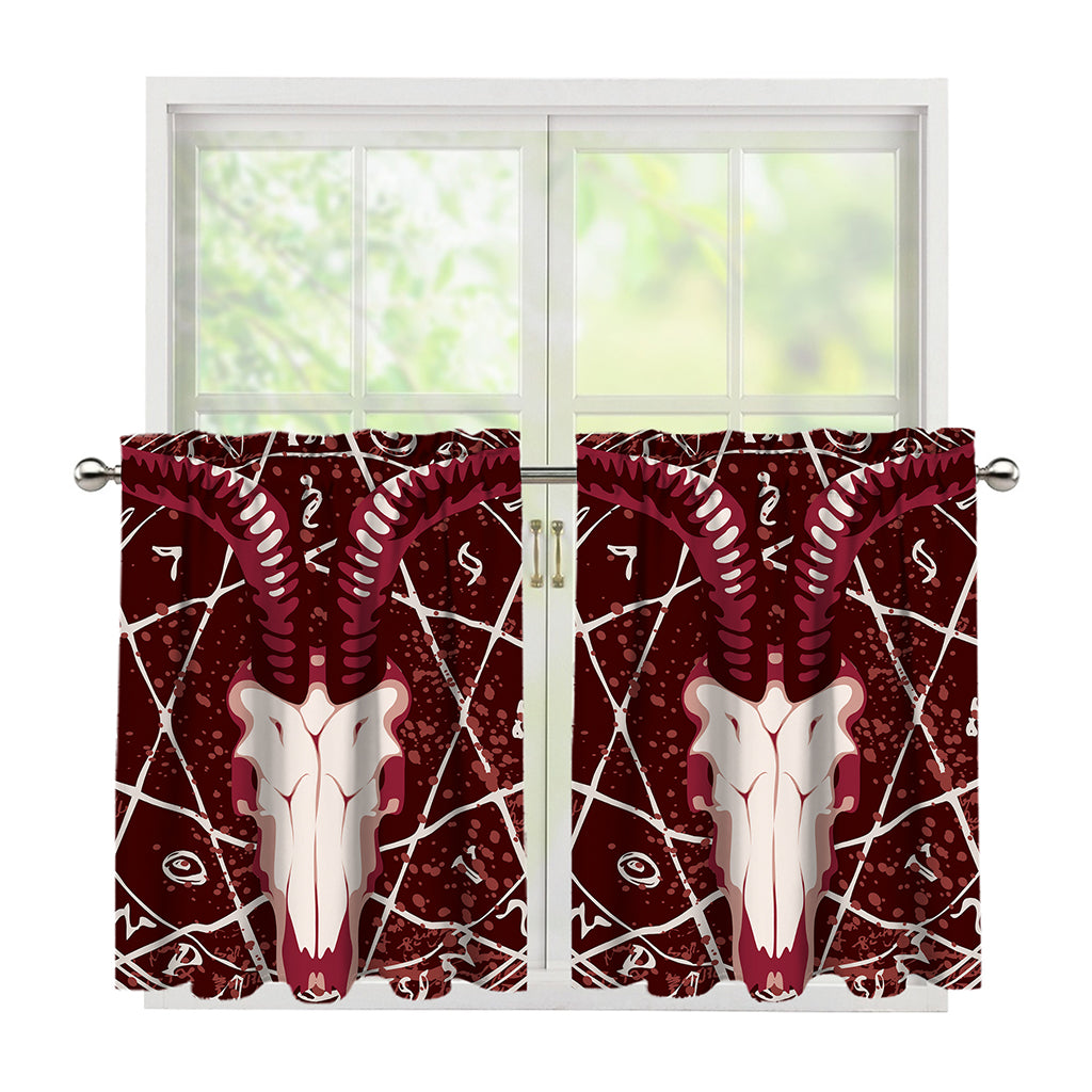 Goat Skull Pentagram Print Tier Curtains