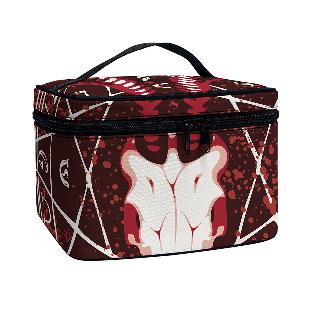 Goat Skull Pentagram Print Travel Makeup Bag