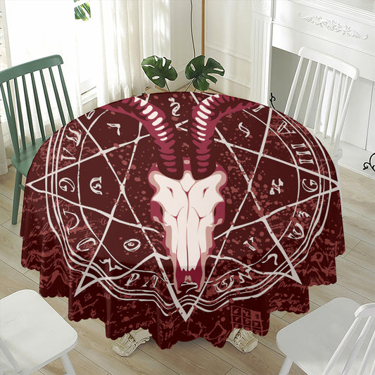Goat Skull Pentagram Print Waterproof Round Tablecloth