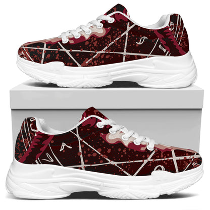 Goat Skull Pentagram Print White Chunky Shoes