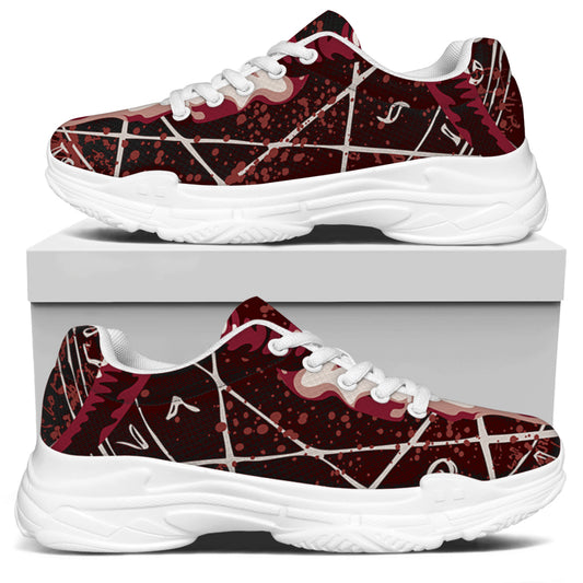 Goat Skull Pentagram Print White Chunky Shoes