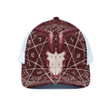 Goat Skull Pentagram Print White Mesh Trucker Hat