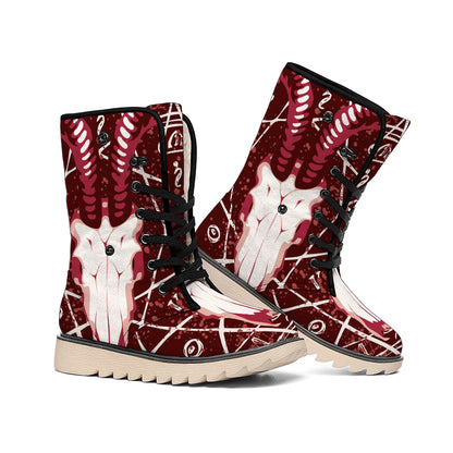 Goat Skull Pentagram Print Winter Boots