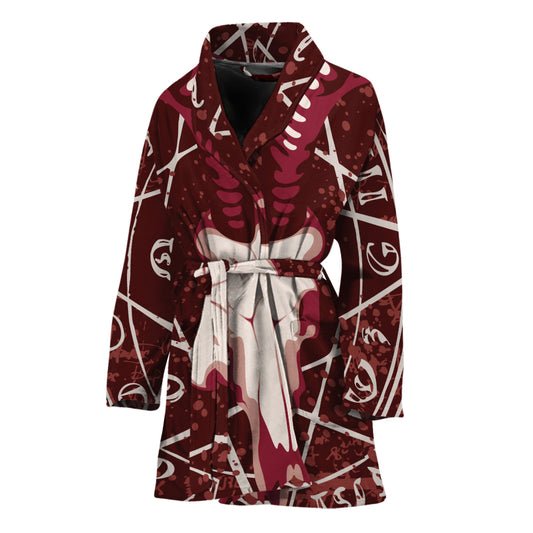 Goat Skull Pentagram Print Women's Bathrobe