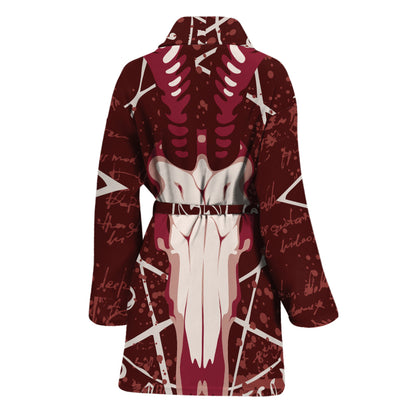 Goat Skull Pentagram Print Women's Bathrobe
