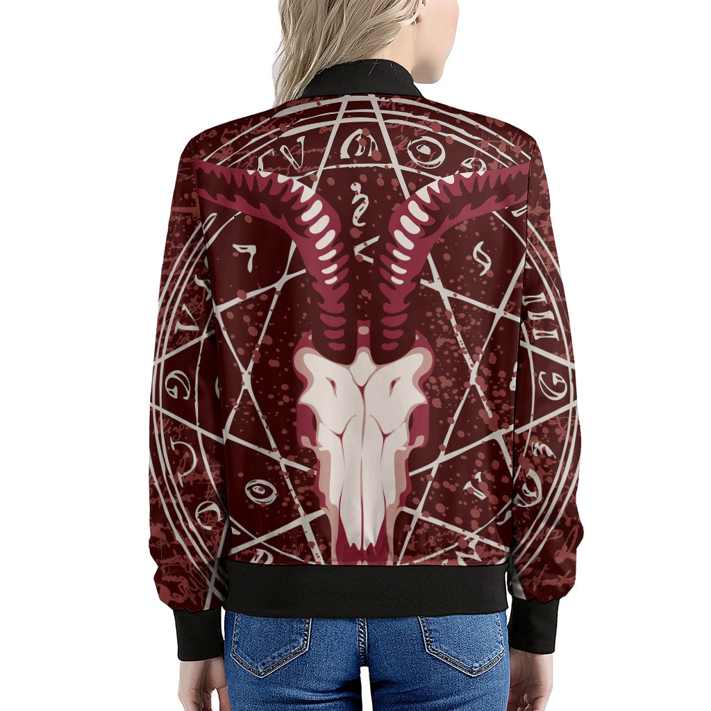 Goat Skull Pentagram Print Women's Bomber Jacket