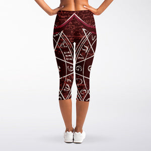 Goat Skull Pentagram Print Women's Capri Leggings