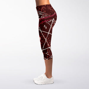 Goat Skull Pentagram Print Women's Capri Leggings