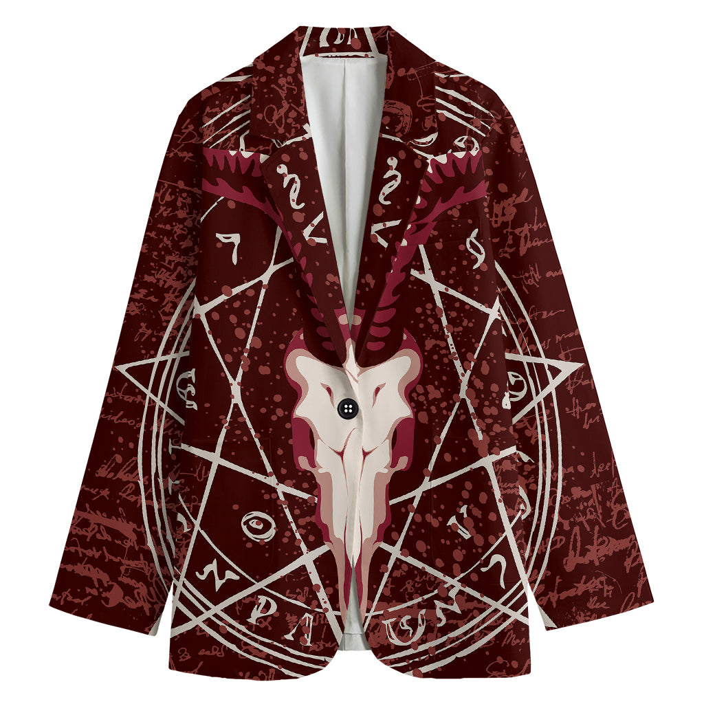Goat Skull Pentagram Print Women's Cotton Blazer