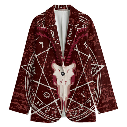 Goat Skull Pentagram Print Women's Cotton Blazer