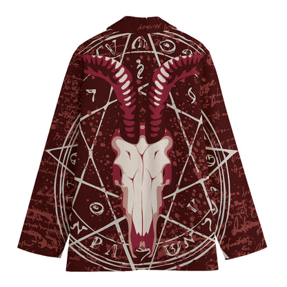 Goat Skull Pentagram Print Women's Cotton Blazer