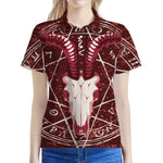 Goat Skull Pentagram Print Women's Polo Shirt