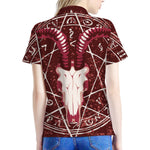 Goat Skull Pentagram Print Women's Polo Shirt