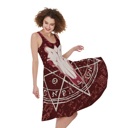 Goat Skull Pentagram Print Women's Sleeveless Dress