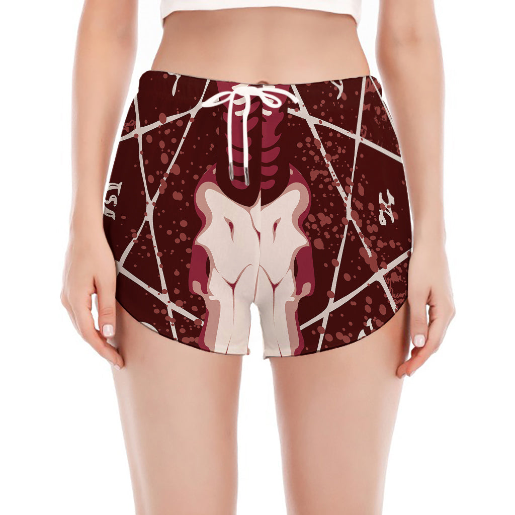 Goat Skull Pentagram Print Women's Split Running Shorts