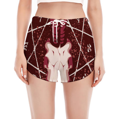 Goat Skull Pentagram Print Women's Split Running Shorts