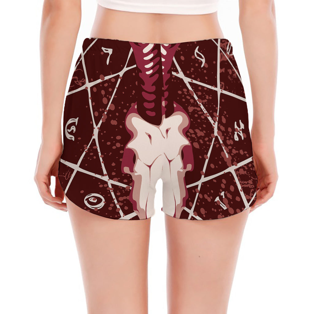Goat Skull Pentagram Print Women's Split Running Shorts