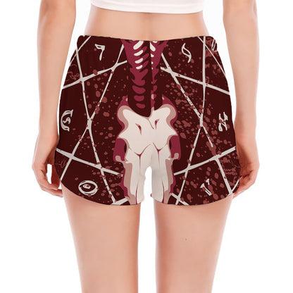 Goat Skull Pentagram Print Women's Split Running Shorts