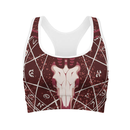 Goat Skull Pentagram Print Women's Sports Bra