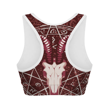 Goat Skull Pentagram Print Women's Sports Bra