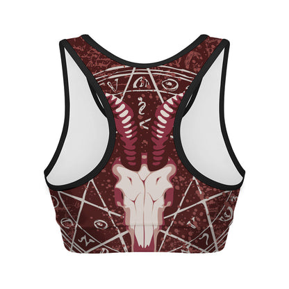 Goat Skull Pentagram Print Women's Sports Bra