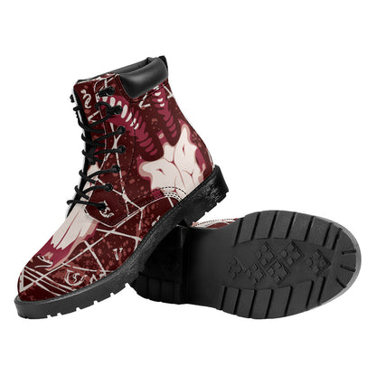Goat Skull Pentagram Print Work Boots
