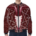 Goat Skull Pentagram Print Zip Sleeve Bomber Jacket