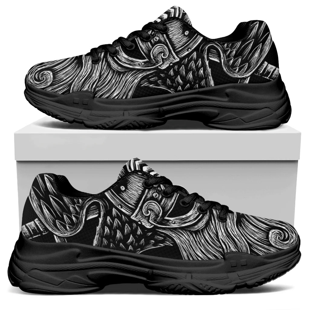 God Odin With Huginn And Muninn Print Black Chunky Shoes