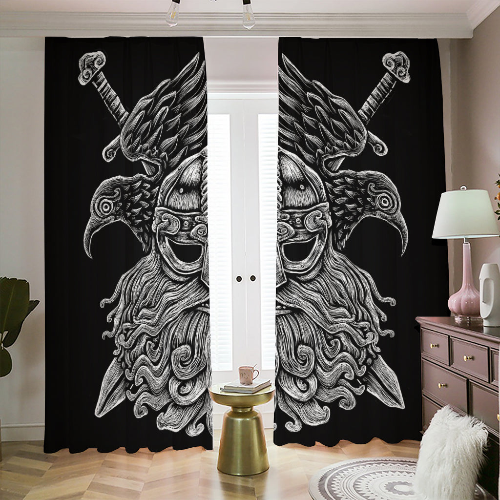 God Odin With Huginn And Muninn Print Blackout Pencil Pleat Curtains