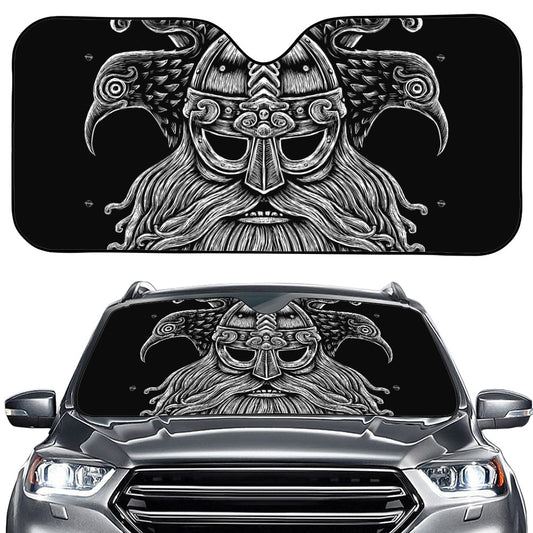 God Odin With Huginn And Muninn Print Car Windshield Sun Shade