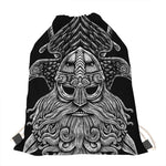 God Odin With Huginn And Muninn Print Drawstring Bag