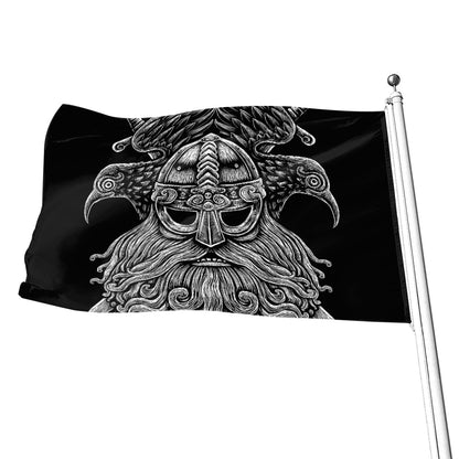 God Odin With Huginn And Muninn Print Flag