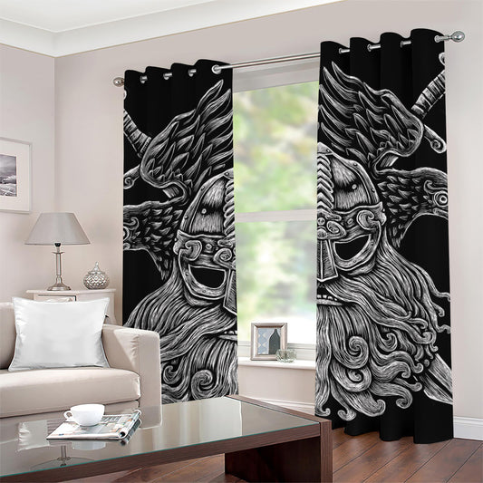 God Odin With Huginn And Muninn Print Grommet Curtains