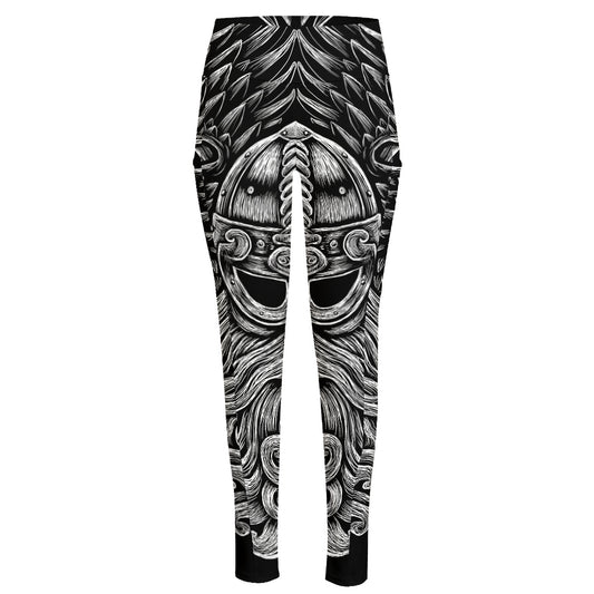 God Odin With Huginn And Muninn Print High-Waisted Pocket Leggings