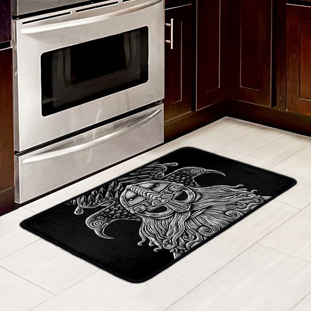 God Odin With Huginn And Muninn Print Kitchen Mat