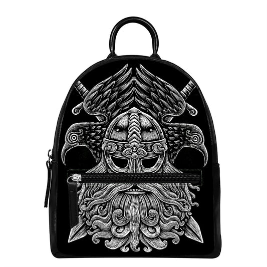 God Odin With Huginn And Muninn Print Leather Backpack