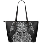 God Odin With Huginn And Muninn Print Leather Tote Bag