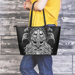 God Odin With Huginn And Muninn Print Leather Tote Bag